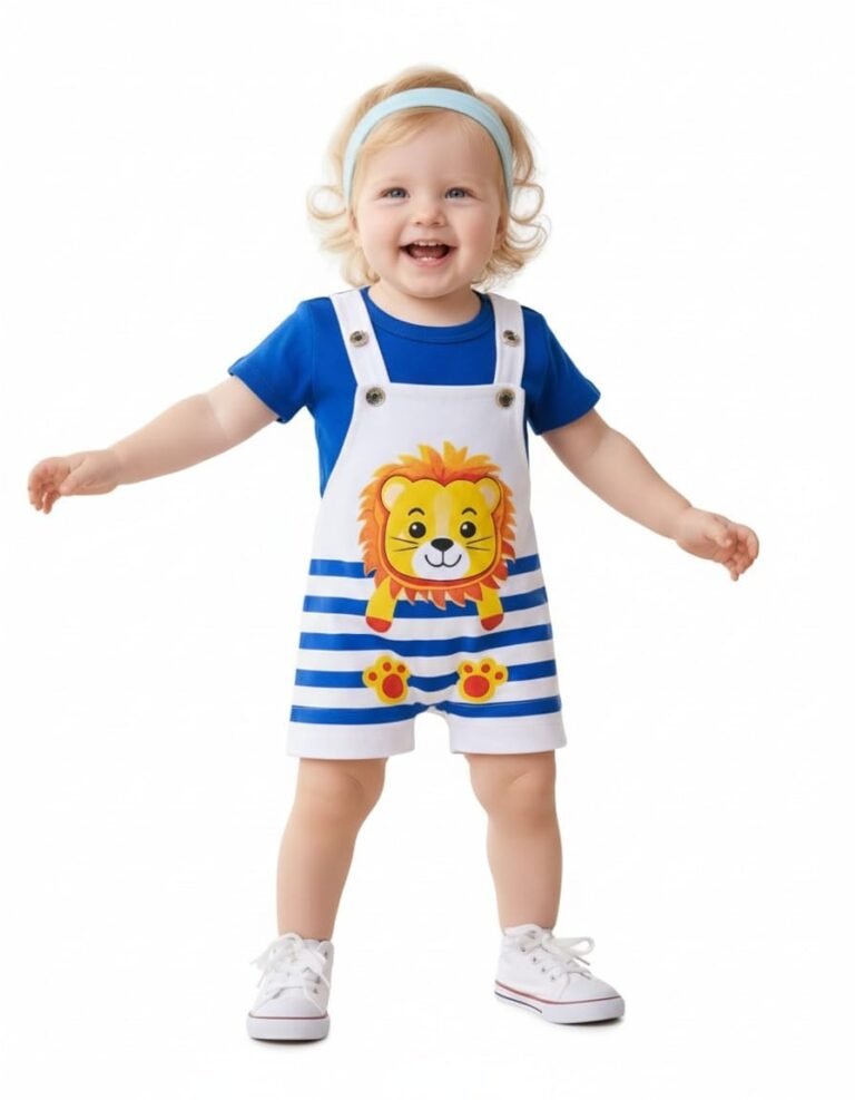 A.T.U.N. (ALL THINGS UBER NICE) Baby Girls Cotton Printed Dungaree Set | Soft Breathable Fabric | Adjustable Strap Shorts with Heart Print | Stylish Casual Outfit for Baby Unisex