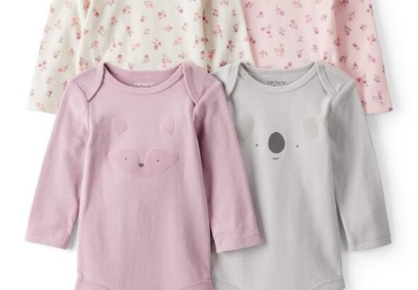Carter’s Baby Girl Unicorn, Heart, Star Print Full Sleeve Multipack Bodysuits (Set of 4) | 100% Cotton Full Sleeve Soft & Cozy Everyday Wear