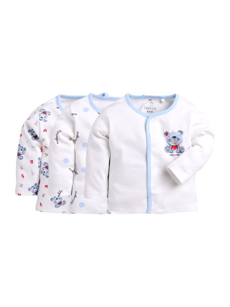 Baby GO Cotton Full Sleeve Regular Round Neck Front Open Pack of 3 Tees for Baby Boy’s Clothing Set