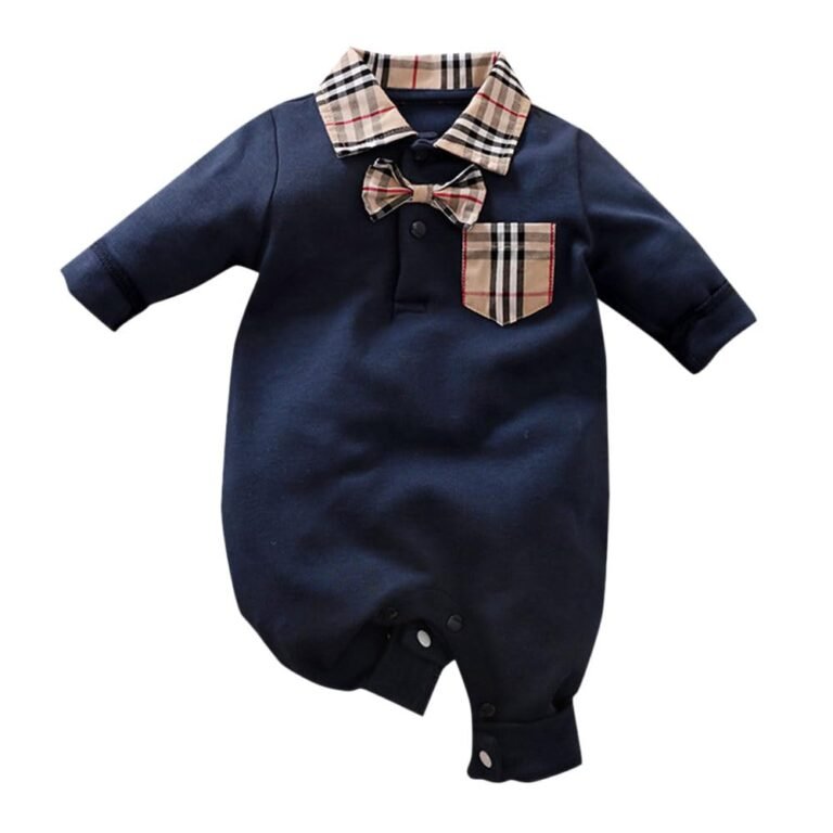 Hopscotch Boys Cotton Checkered Full-Sleeve Romper in Blue Color