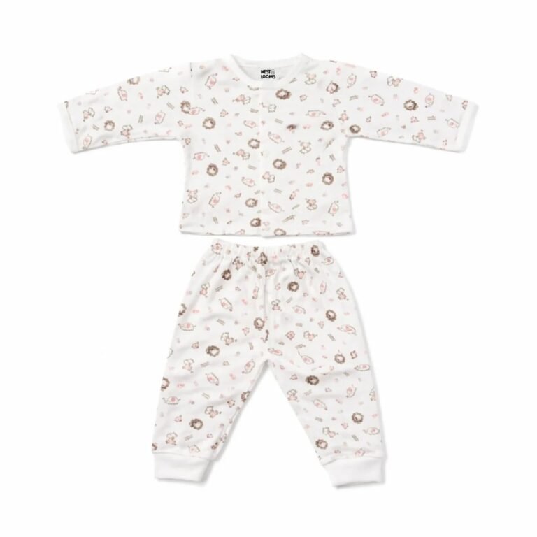 Baby Full Sleeves Soft Cotton Hosiery Casual Jhabla T-Shirt Front Open with Pyjama Pants, Dress for Kids & Toddlers, 100% Cotton Vests, Breathable Newborn Outfit