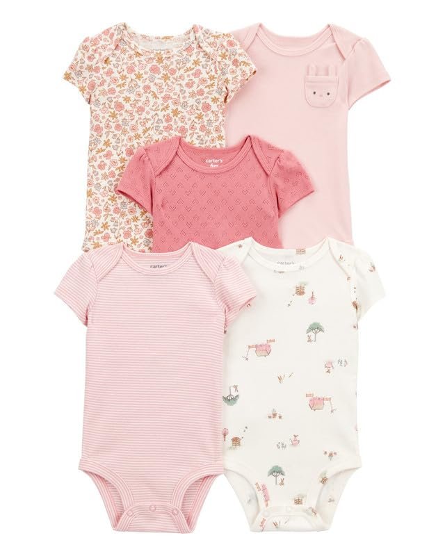 Carter’s Baby Girl 5-Pack Floral Bunny Short-Sleeve Cotton Bodysuits