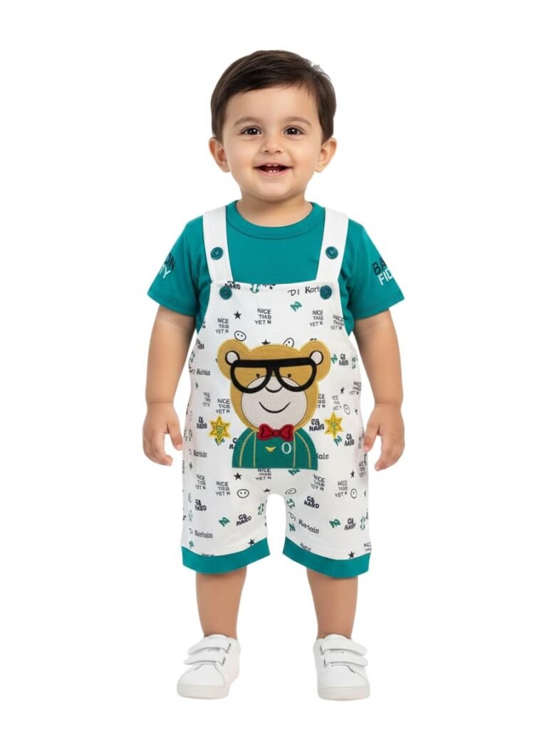 Procyon Baby Boys Hosiery Cotton Dungaree Set | Plain T-Shirt with Adjustable Strap Shorts | Adorable and Comfortable Daily Outfit for Baby Boys and Girl