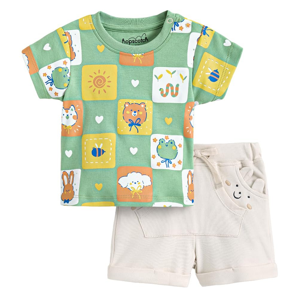 Hopscotch Baby Boys Graphic Print Short Sleeves Green Short set