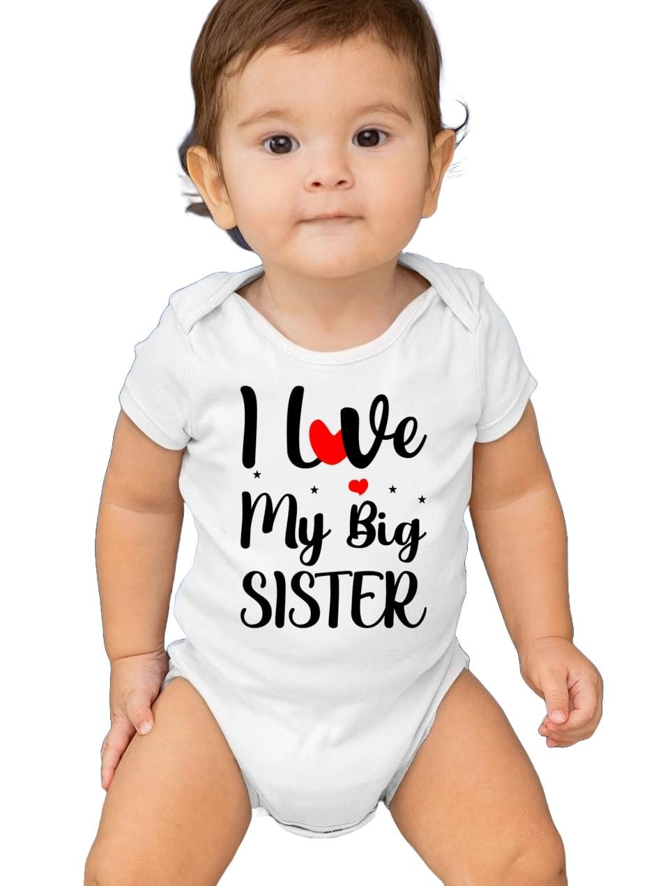 Printmate I Love My Big Sister Little Brother | Bro Sis Combo Unisex Short Sleeve Cotton Romper For New Born Baby Boys And Girls -D181