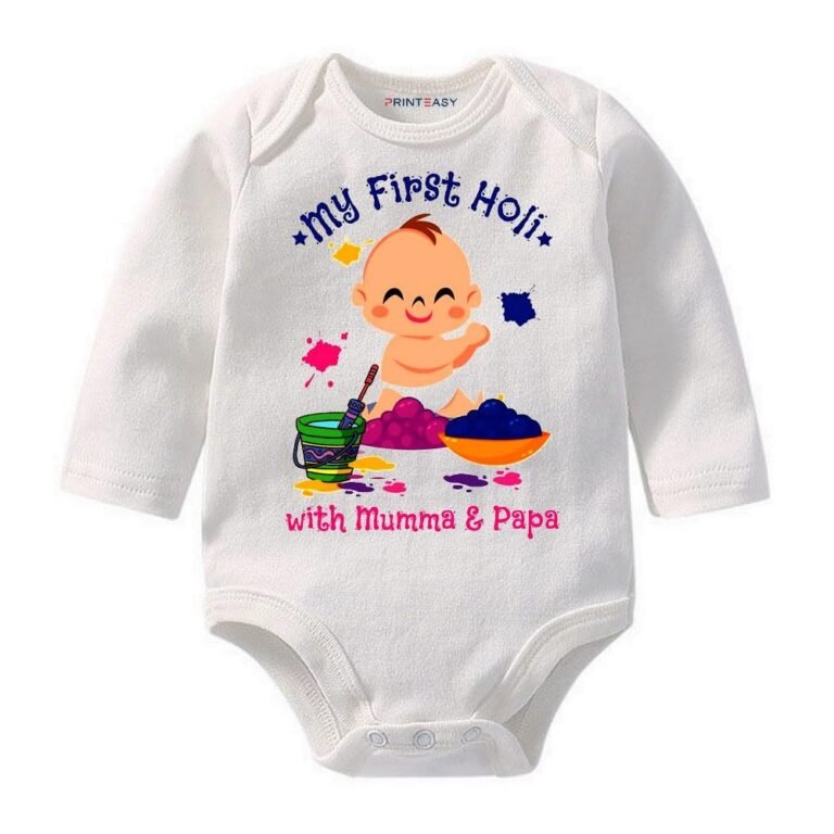 Baby’s Holi Special | My First Holi Long Sleeve Romper for Baby Boys & Girls D-01