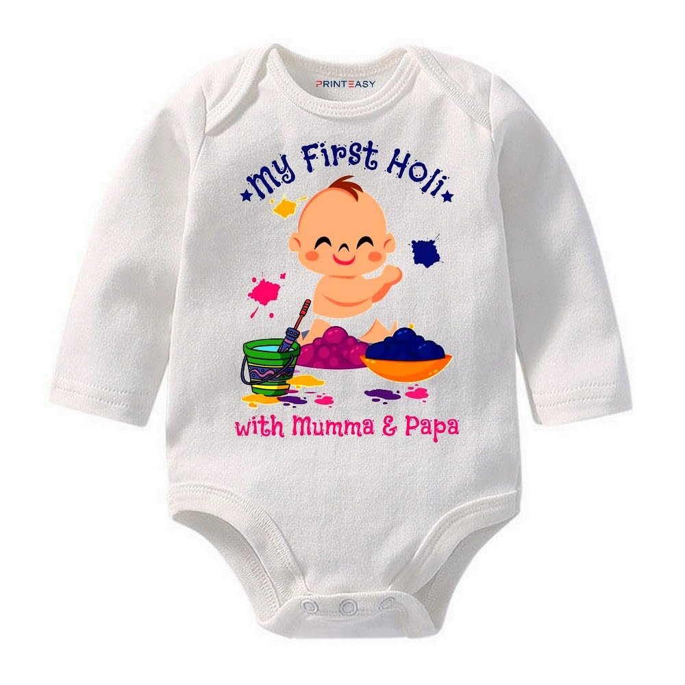 Baby’s Holi Special | My First Holi Long Sleeve Romper for Baby Boys & Girls D-01