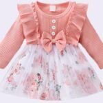 OMALI Baby Girl Dungry Dress | Long Sleeve | Infant Casual Dress | Ruffle Print Clothes