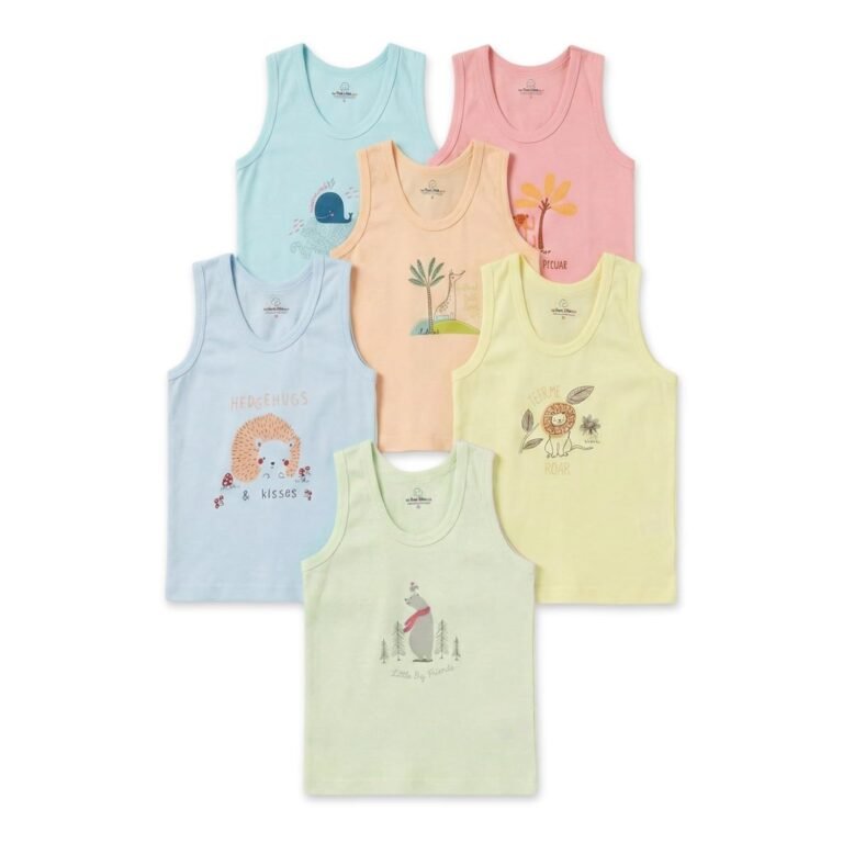 The Boo Boo Club Multi-Coloured Cotton Vest for Baby Boy’s | 100% Cotton | Inner wear | for Breezy Summer Season | Animal Printed