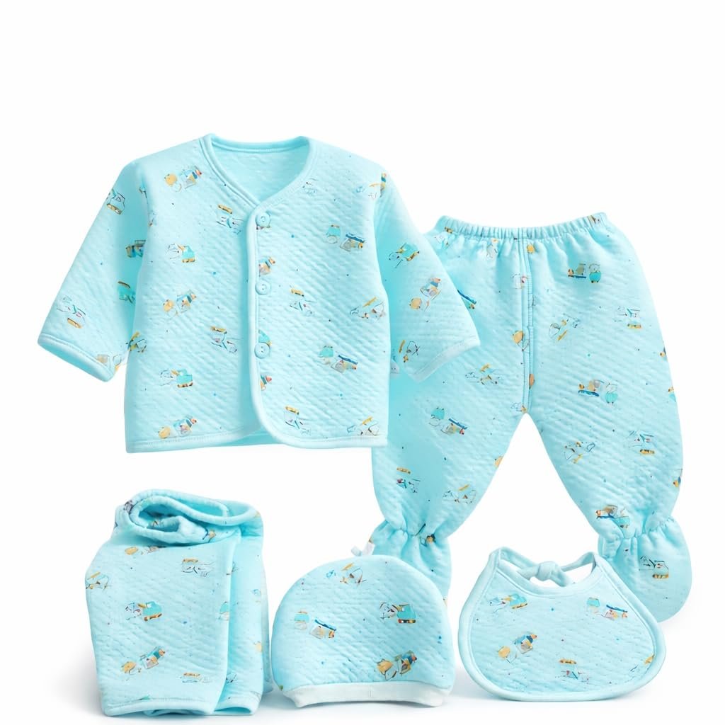 First Kick Presents New Born Baby Summer Wear Baby Clothes 5Pcs Sets 100% Cotton Baby Boys Girls Unisex Baby Cotton/Summer Suit Infant Clothes First Gift for New Born Baby