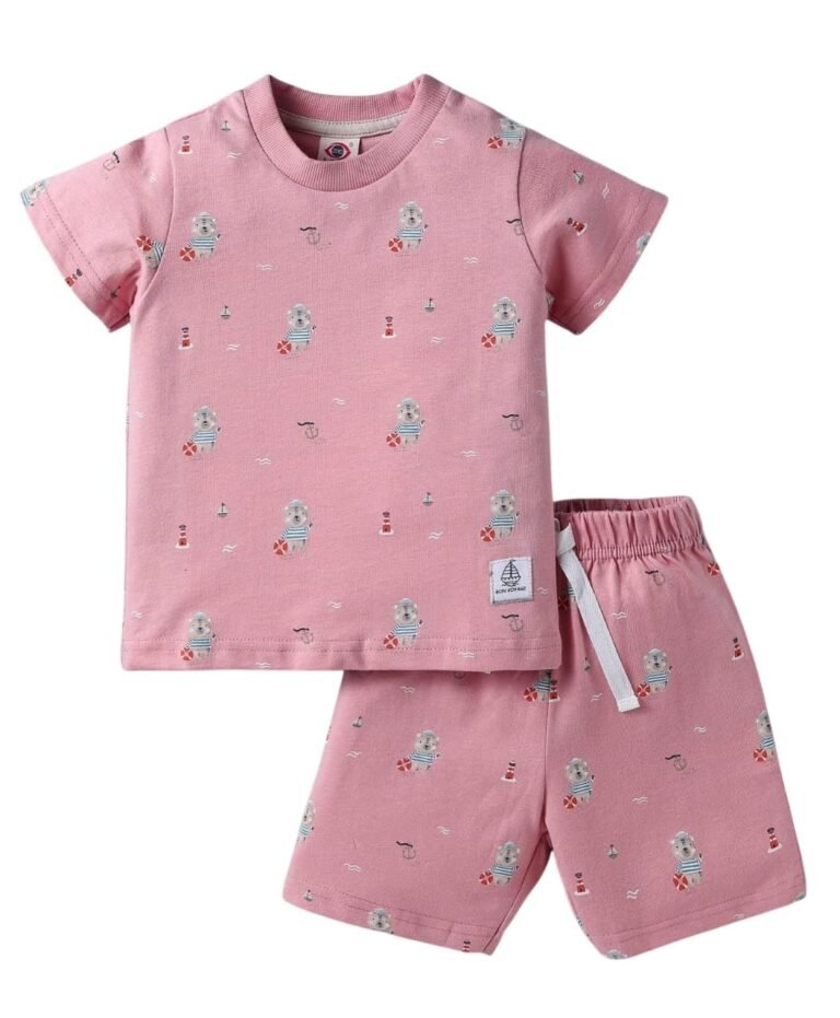 Baby Boys & Girls T-Shirt and Shorts Set | 100% Cotton Co-Ord Outfit with Nautical Print | Soft Breathable & Skin Friendly Dress for Infants & Toddlers