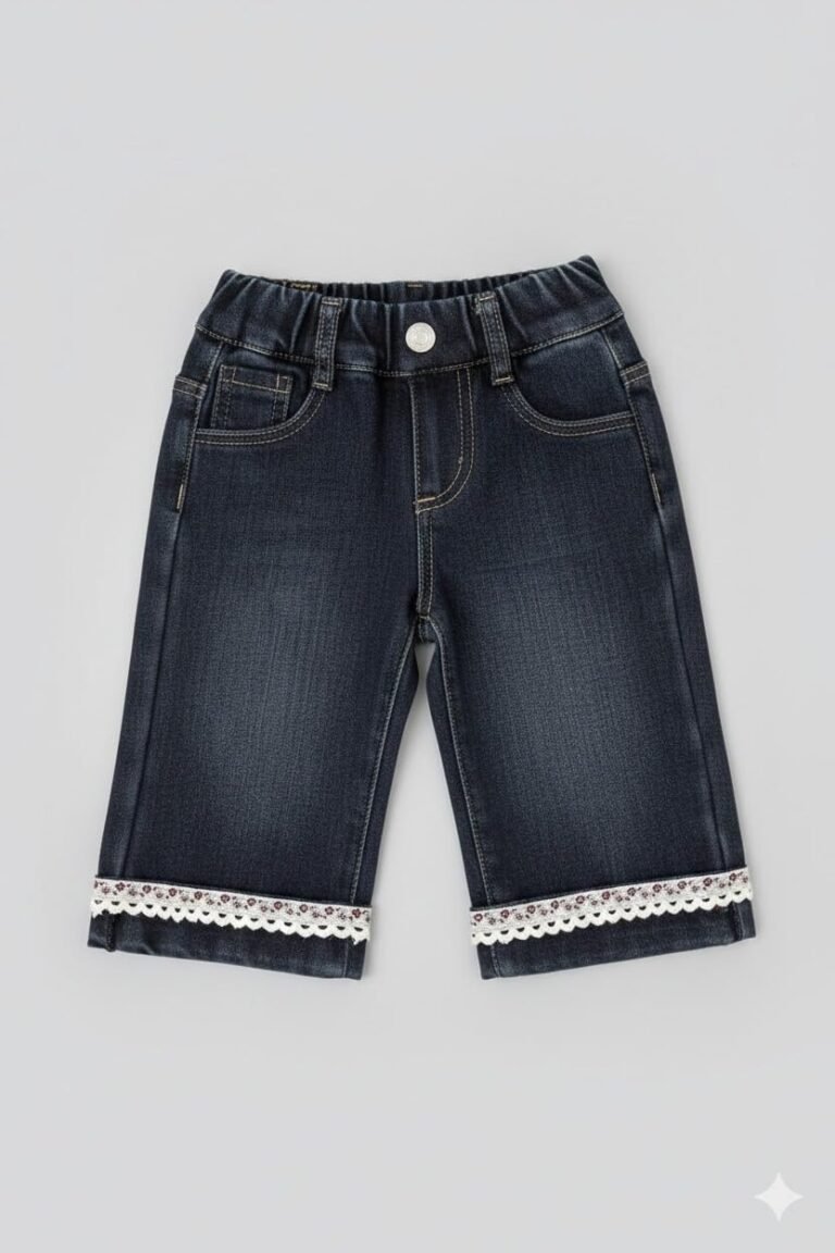 A.T.U.N. (ALL THINGS UBER NICE) Baby Girls Premium Cotton Denim Pants with Cute Bow Embroidery | Soft Stretchable Elastic Waist Jeans | Comfortable Stylish Bottom Wear for Infants