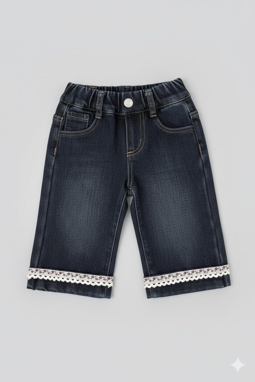 A.T.U.N. (ALL THINGS UBER NICE) Baby Girls Premium Cotton Denim Pants with Cute Bow Embroidery | Soft Stretchable Elastic Waist Jeans | Comfortable Stylish Bottom Wear for Infants