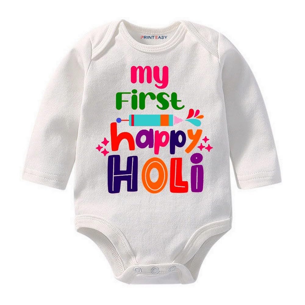 Holi Special | My First Happy Holi Long Sleeve Romper for Baby Boys & Girls D-06