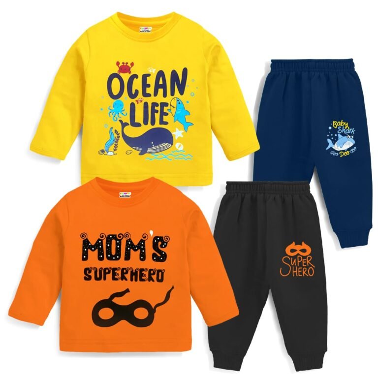 Kuchipoo Boys Regular Fit Cotton T-Shirts and Pyjamas Set