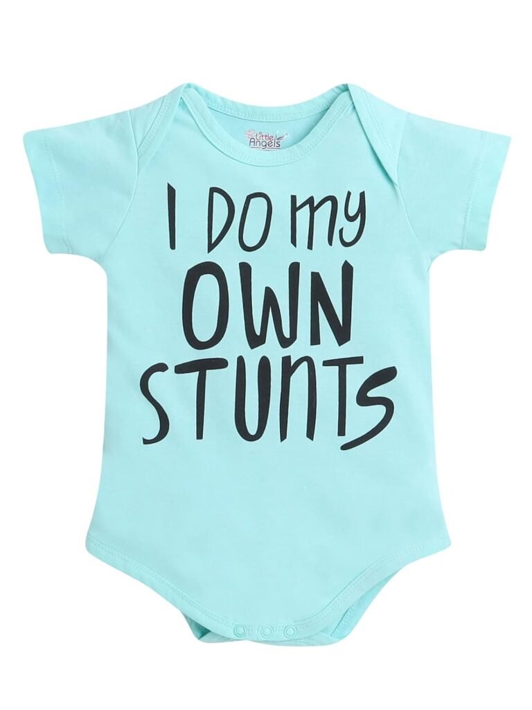 Little Angels Cotton Baby Romper/Onesie | Round Neck, Short Sleeves, Graphic Print | Soft & Breathable Infant Wear for Boys & Girls (0–12 Months)