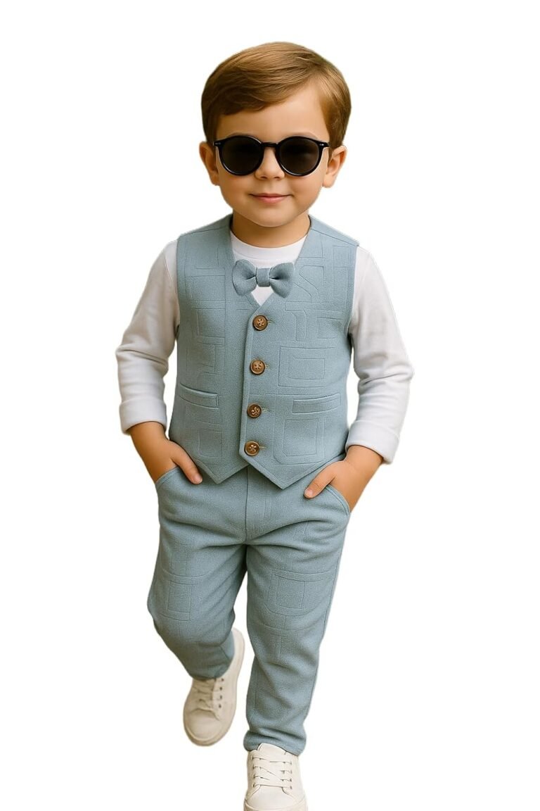 Ninas Baby Boys and Girls Solid Cotton Blend Blazer Style T Shirt and Pant Set with Bow Tie Toddlers for Kids