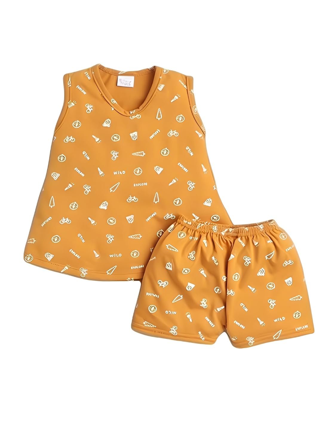Little Angels Baby Girls Cotton Bio-Washed Sleeveless Top and Shorts Set | Mustard Yellow Kids Summer Co-Ord Outfit with Explore Print | Soft Breathable Casual Wear for Kids