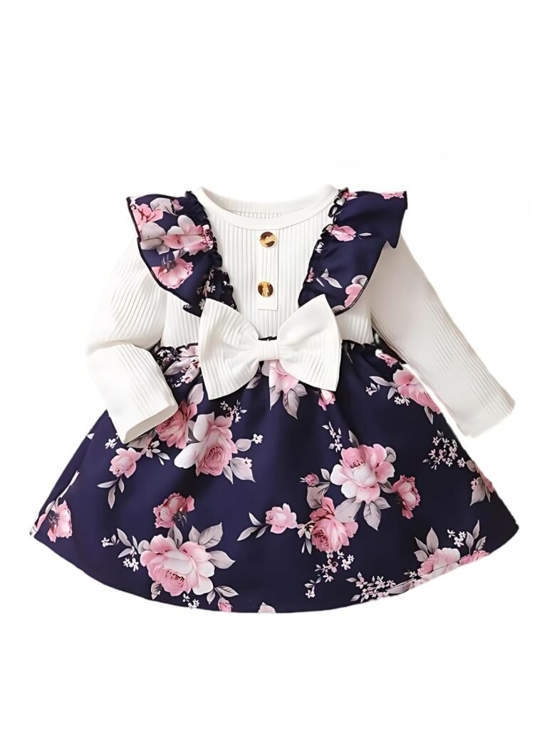 Buy & Try by Dharmikaay Girl’s Lycra Floral Printed Frock Dress for Girls Short Frock Baby Princess Western Dresses| Stylish Fancy Kids Clothing for New Year, Fashion.