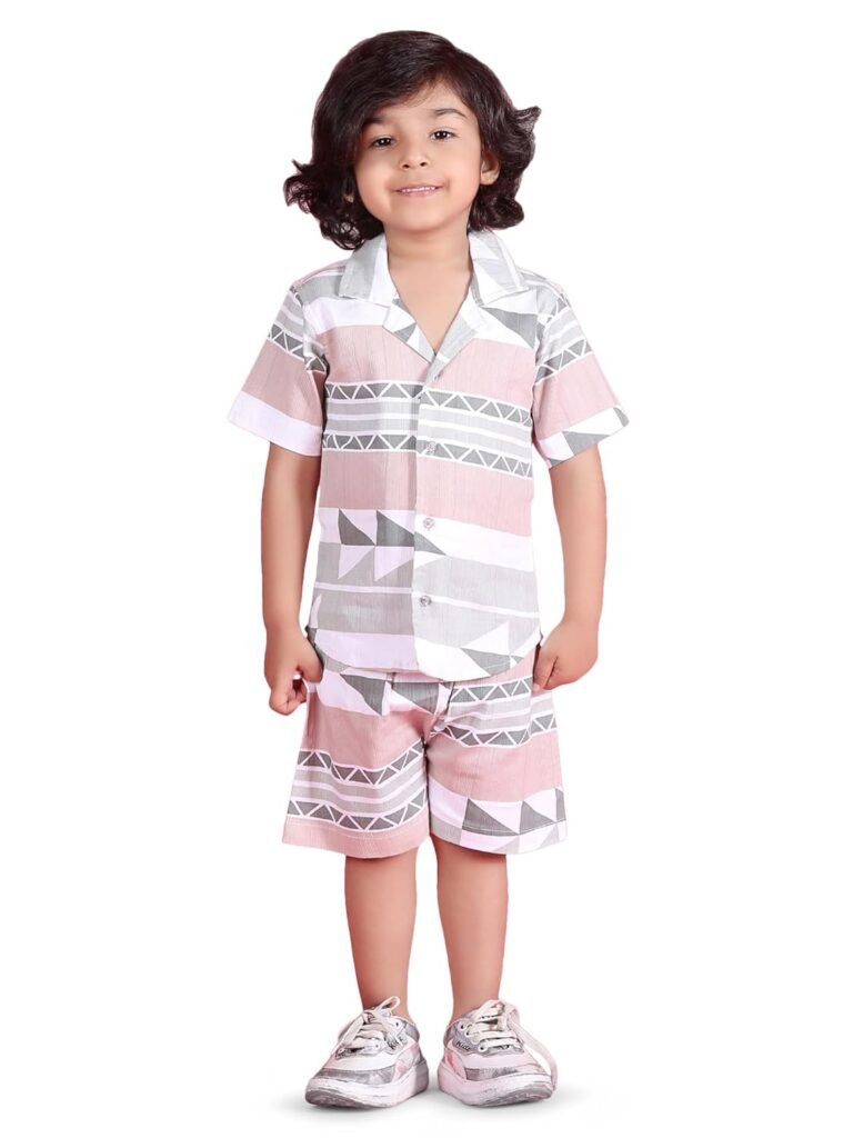 POLKA TOTS 100% Cotton Co-Ord Set for Boys | Half Sleeve Shirt & Shorts Beach Outfit for Kids | Ultra-soft & Breathable Summer Clothes for Toddler & Baby Boy | Casual Dress & Printed Nightwear Set