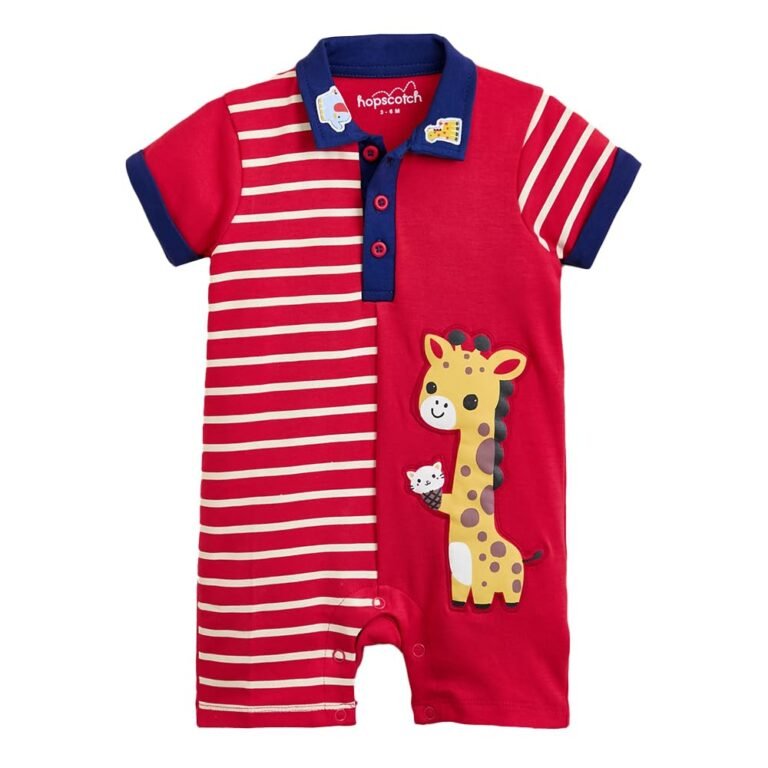 Hopscotch Baby Boys Animal Print Short Sleeves Red Rompers