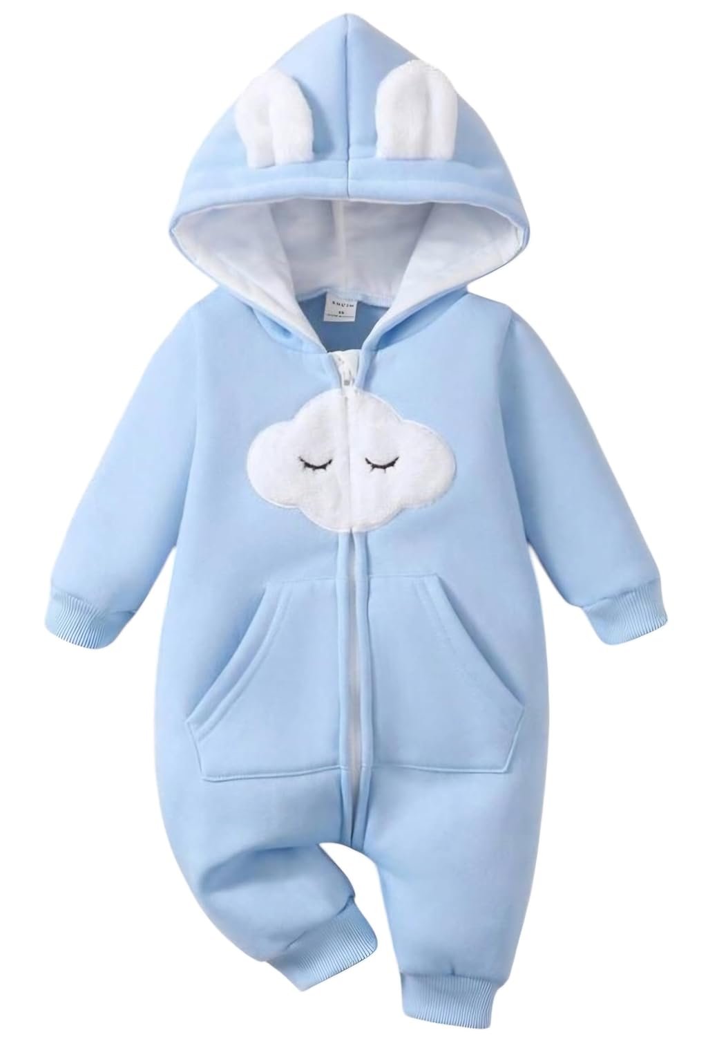 First Kick Baby and Kids Cotton Fleece Romper Jumpsuit Onesie Sleepsuit Clouds Embroided