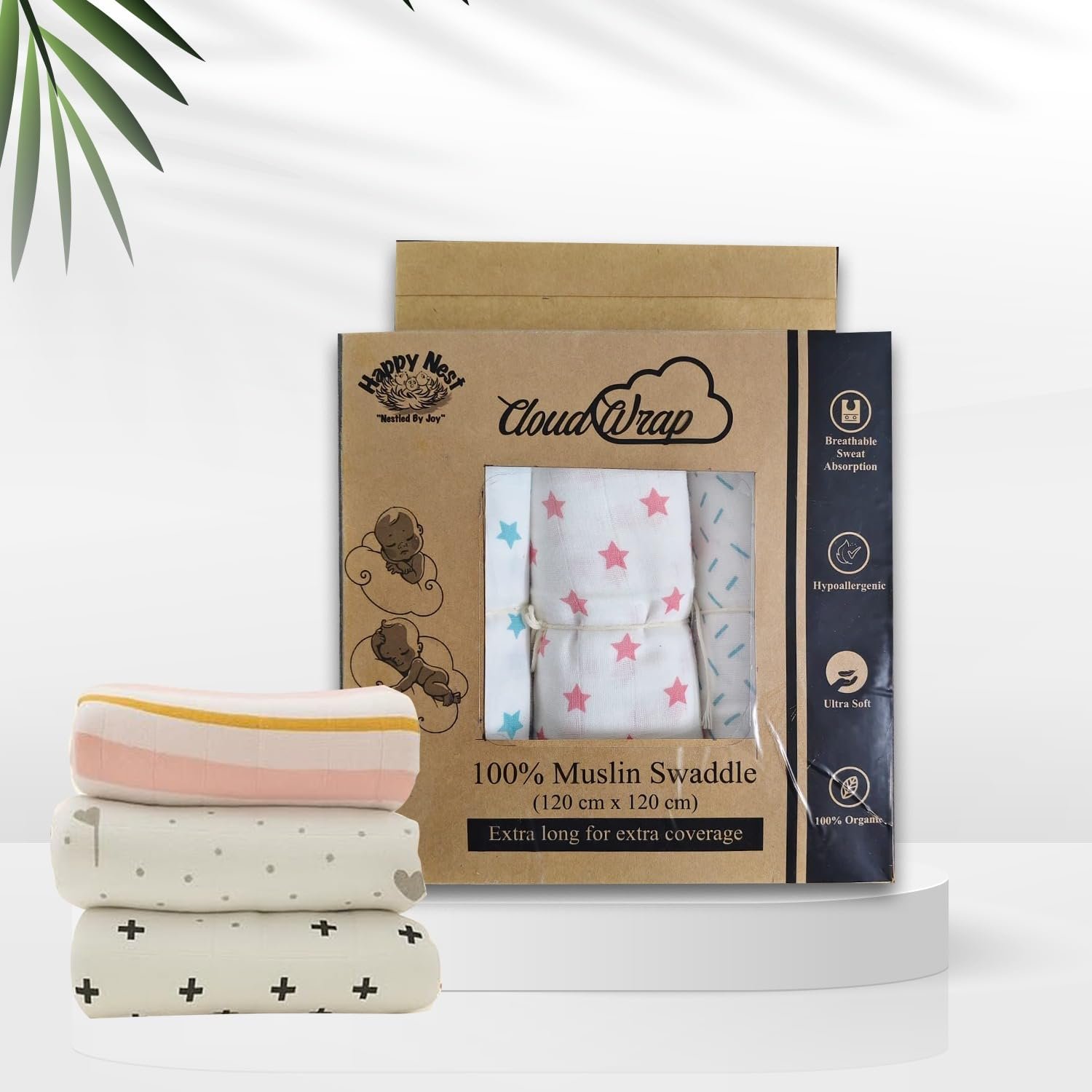 Baby Muslin Swaddle Blanket | Cotton Wrap for Newborn Sleeping Feeding and Resting | Lightweight Fabric with Printed Design for Daily Baby Care|2Box (Pack of 6)