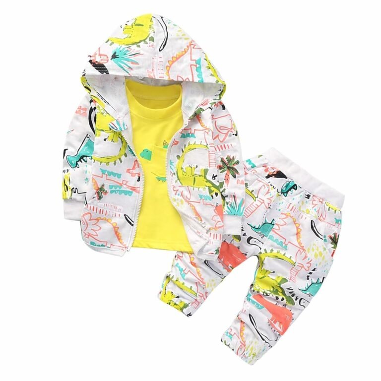 Googo Gaaga Boy’s Cotton Printed Hoodie Sweatshirt with Joggers in White Baby Boys Clothing Set