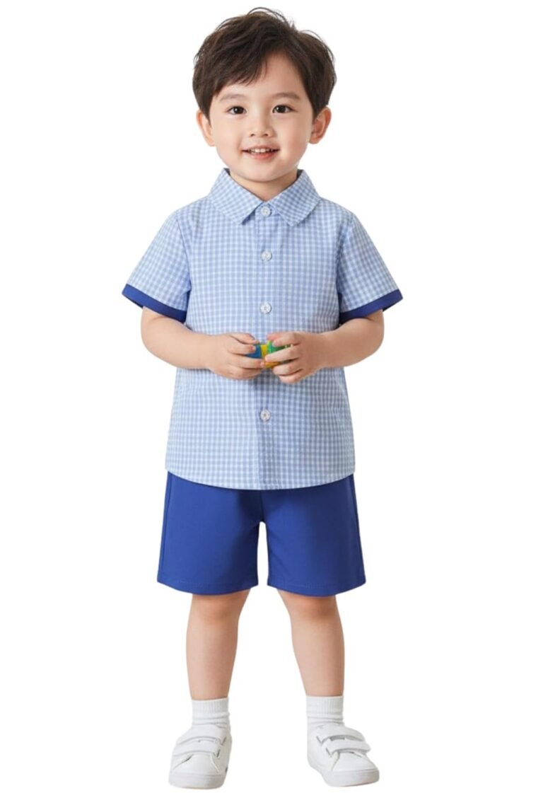 SATVIORA Baby Boys Cotton Plaid Shirt and Shorts Set 2 Piece Toddler Outfit Button Down Short Sleeve Top and Solid Boy Clothes