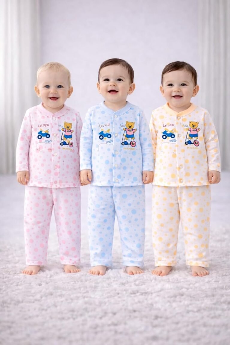 Shyamcollections Baby’s Boy’s Girl’s Full Sleeves 100% Cotton Vests, Jhabla T-Shirt with Shorts Set of 3 Dress for Kids Infant Toddler New Born Baby Clothes