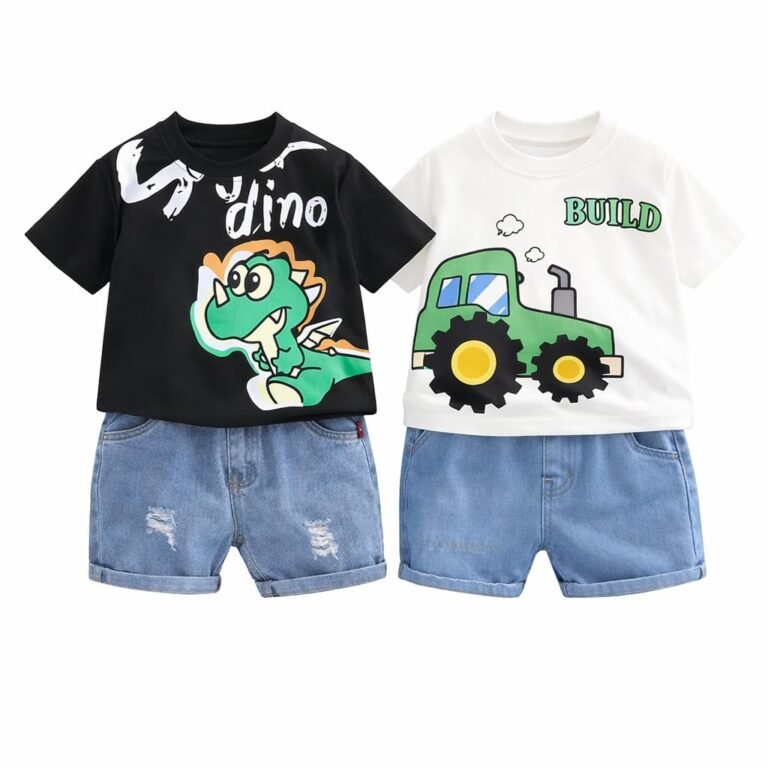 Googo Gaaga Kids Unisex Pack of 2 Cotton Printed Half Sleeve Tshirt With Shorts Set White Tractor