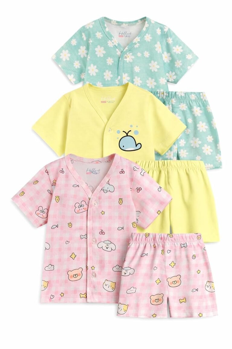 HELLCAT 100% Cotton Jhabla T Shirt & Shorts Matching Co-ords for Babies – Pack of 3 (Unisex, ShortSleeve)