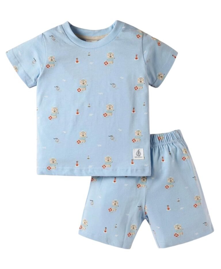 Baby Boys & Girls T-Shirt and Shorts Set | 100% Cotton Co-Ord Outfit with Nautical Print | Soft Breathable & Skin Friendly Dress for Infants & Toddlers