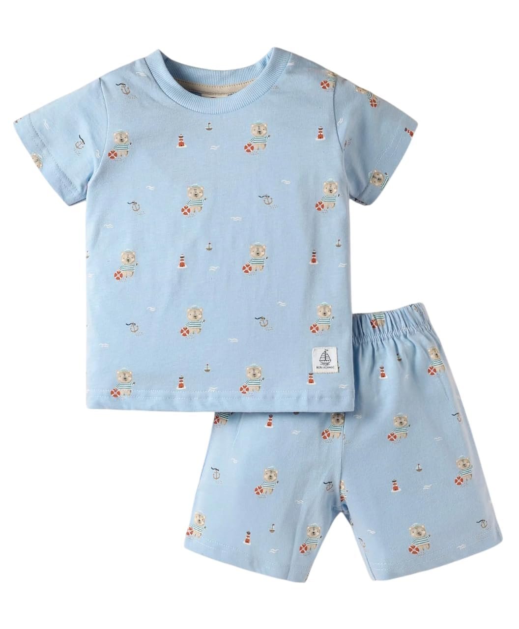 Baby Boys & Girls T-Shirt and Shorts Set | 100% Cotton Co-Ord Outfit with Nautical Print | Soft Breathable & Skin Friendly Dress for Infants & Toddlers