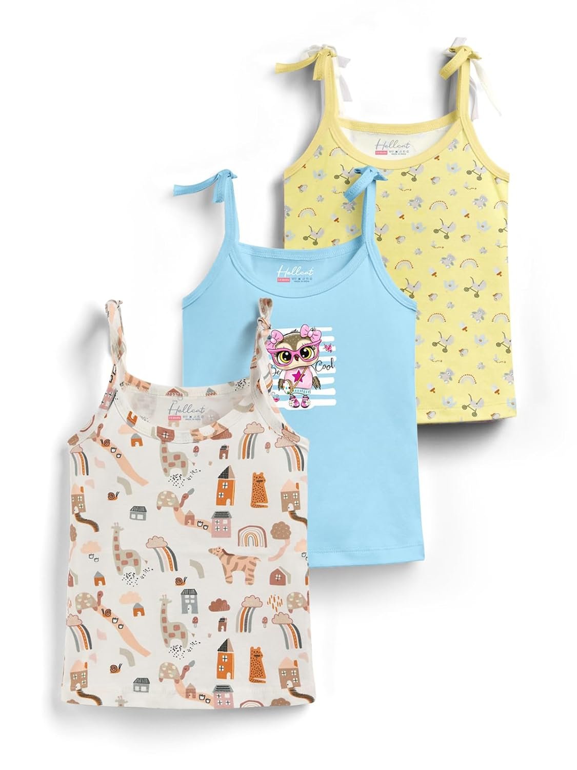 HELLCAT 100% Cotton Strap Open Jhabla Vest & T Shirt for Babies – Pack of 3 (Unisex,Knot Type Jabla)