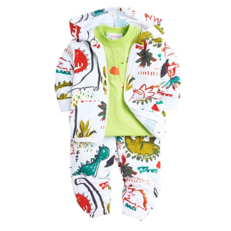 Hopscotch Boy’s Cotton Printed All-Over Print T-Shirt with Jacket and Pants Set