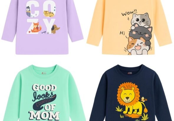 Boys Cotton Full Sleeves Printed T-Shirt (Multicolor) Combo Pack