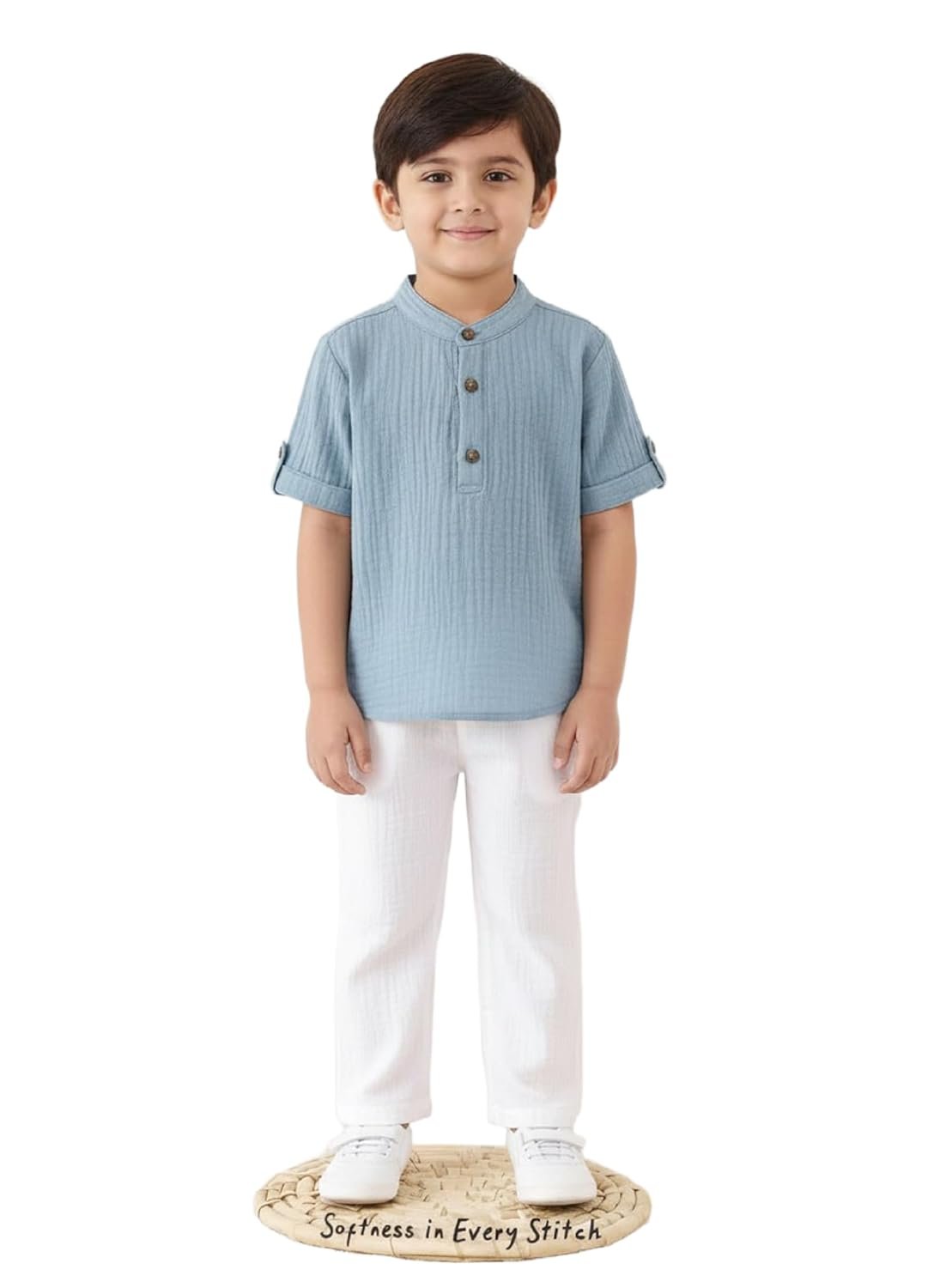 Boys Cotton Shirt with Pant Set Casual Wear Outfit for Kids Soft Breathable Fabric Comfortable Top Bottom Dress Set