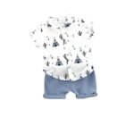 Kid Boy’s Hosiery Cotton Blend Printed Cord Set with Mandarin Collar Short Sleeve Shirt and Side Pocket Elastic Waistband Closure Short Pant