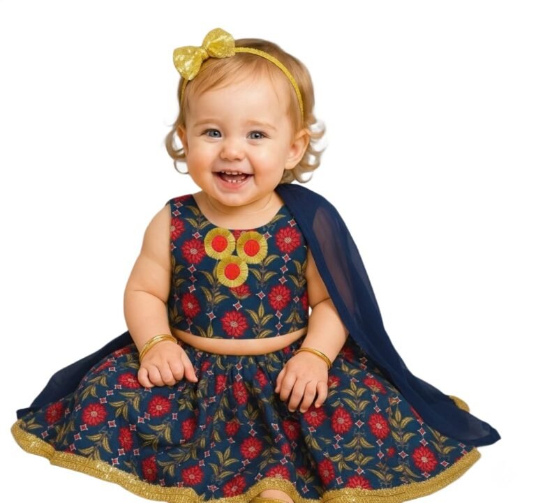 A.T.U.N. (ALL THINGS UBER NICE) Baby Girls Cotton Ethnic Floral Lehenga Choli Set with Lace & Dupatta | Traditional 3-Piece Festive Outfit for Kids
