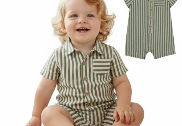 A.T.U.N. (ALL THINGS UBER NICE) Baby Boys 100% Cotton Polo Romper | Soft Striped Fabric with Button Front Style & Collared Design | Comfortable One-Piece Kids Outfit