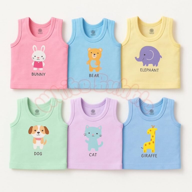 Baby Boys & Girls Innerwear | Soft Cotton Sleeveless Ganji Sando Vest Clothing | Pack of 6 Prints