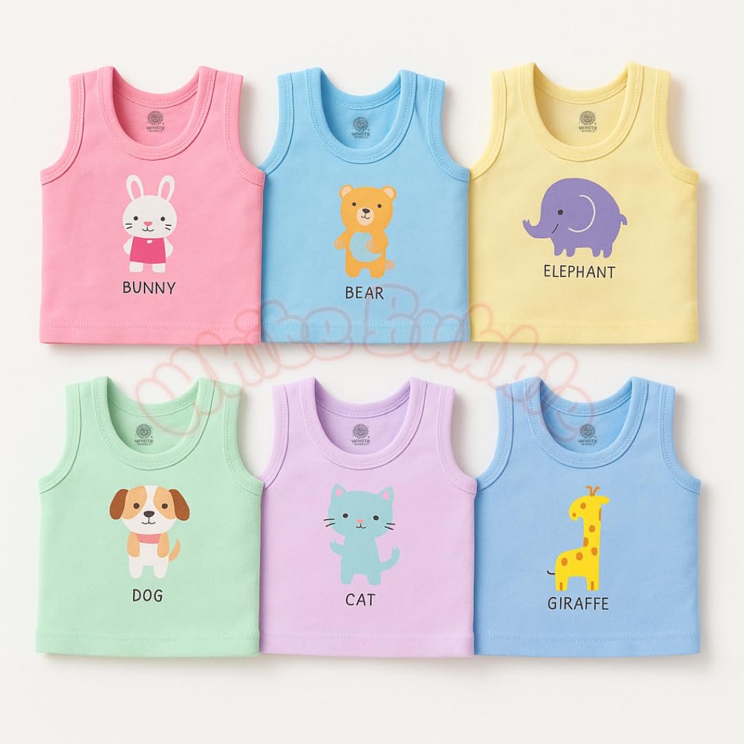 Baby Boys & Girls Innerwear | Soft Cotton Sleeveless Ganji Sando Vest Clothing | Pack of 6 Prints
