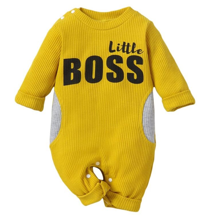 Hopscotch Boys Cotton And Polyester And Spandex Text Print Full-Sleeve Bodysuit in Yellow Color