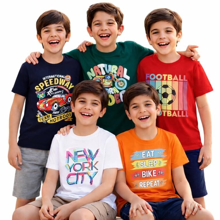 EIO Baby Boy Regular Fit Cotton T-Shirts and Pyjamas Set. (Mutlicolored-1, 4-5 Years)