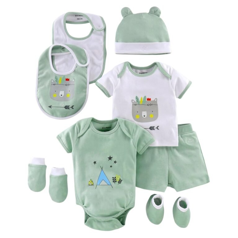 My Milestones 8 Pieces Half Sleeves New Born Baby Gift Set, Infant Gift Set, Clothing Set for Boys and Girls – 0-6 Months