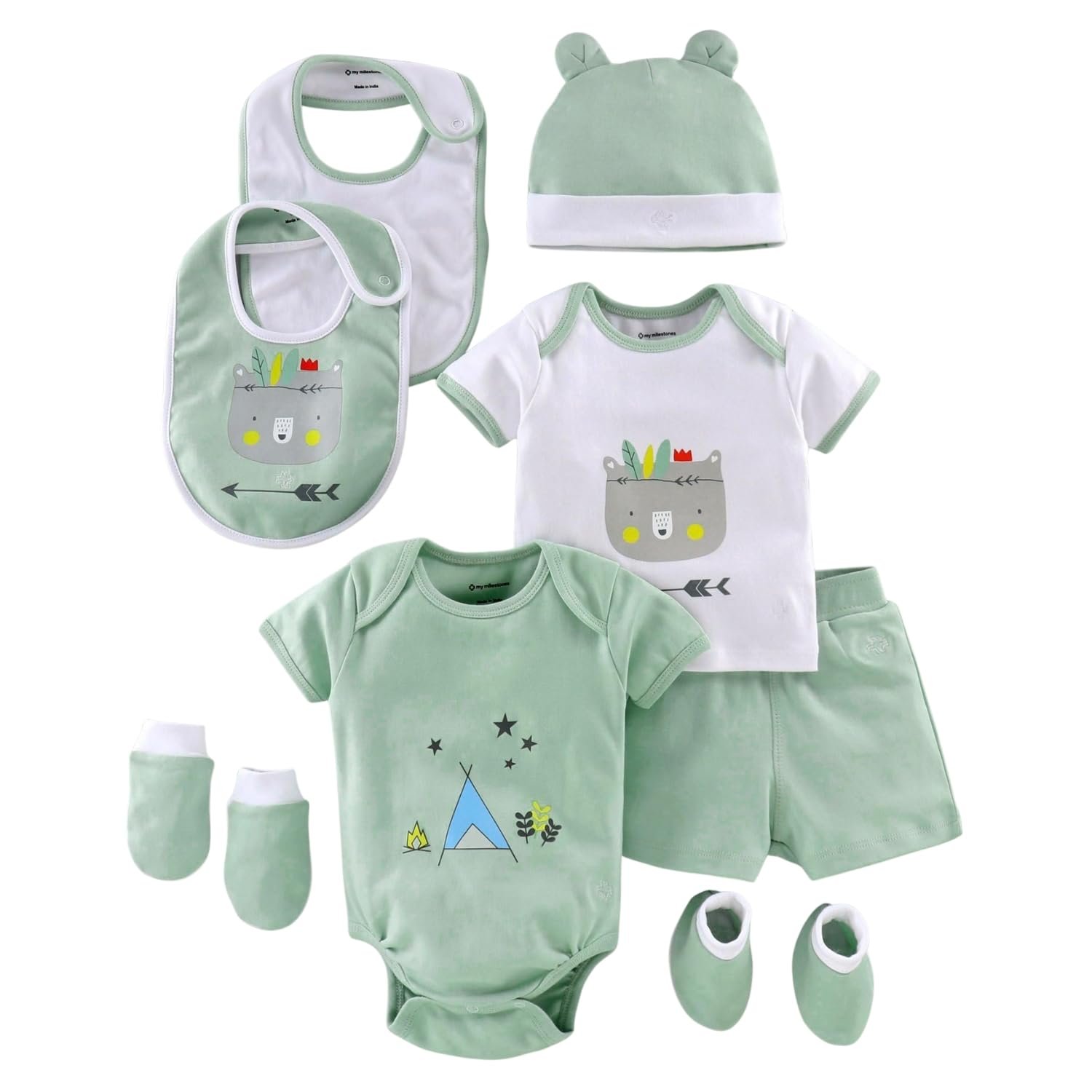 My Milestones 8 Pieces Half Sleeves New Born Baby Gift Set, Infant Gift Set, Clothing Set for Boys and Girls – 0-6 Months