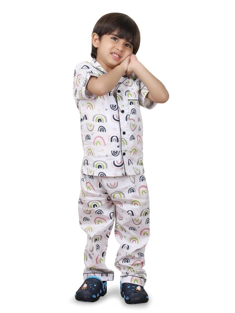 POLKA TOTS 100% Pure Cotton Half Sleeve Night Suit for Kids, Girls & Boys | Cotton Pyjama Set | Unisex Night Dress for Children | Night Suit for Girls |Sleepwear for Kids | Winter Night Dress for Boys