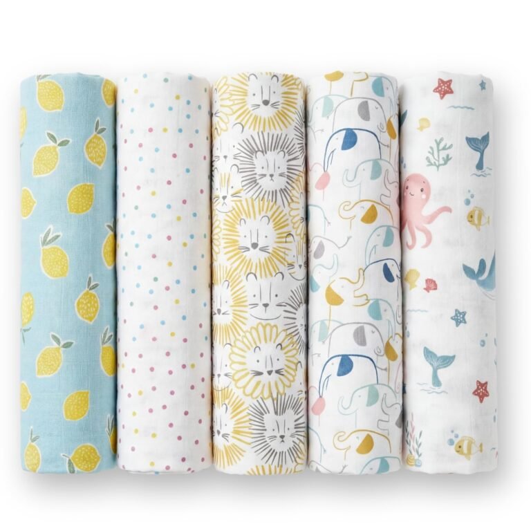 haus & kinder 100% Cotton Muslin Swaddle Wrap for New Born Baby | Pack of 5 (100×100 cm) | Baby Blanket & Swaddles for Newborn | Dream Safari Collection