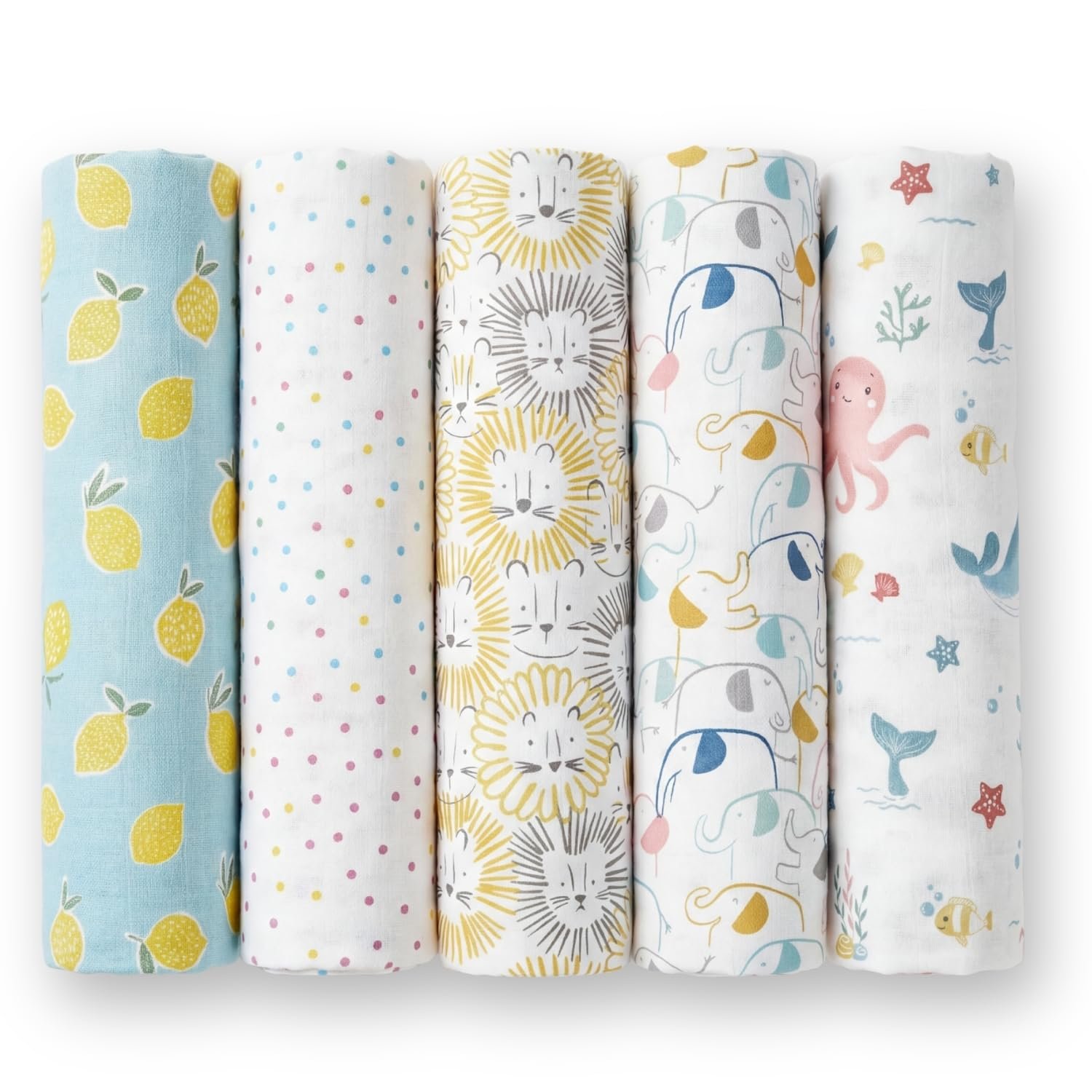 haus & kinder 100% Cotton Muslin Swaddle Wrap for New Born Baby | Pack of 5 (100×100 cm) | Baby Blanket & Swaddles for Newborn | Dream Safari Collection
